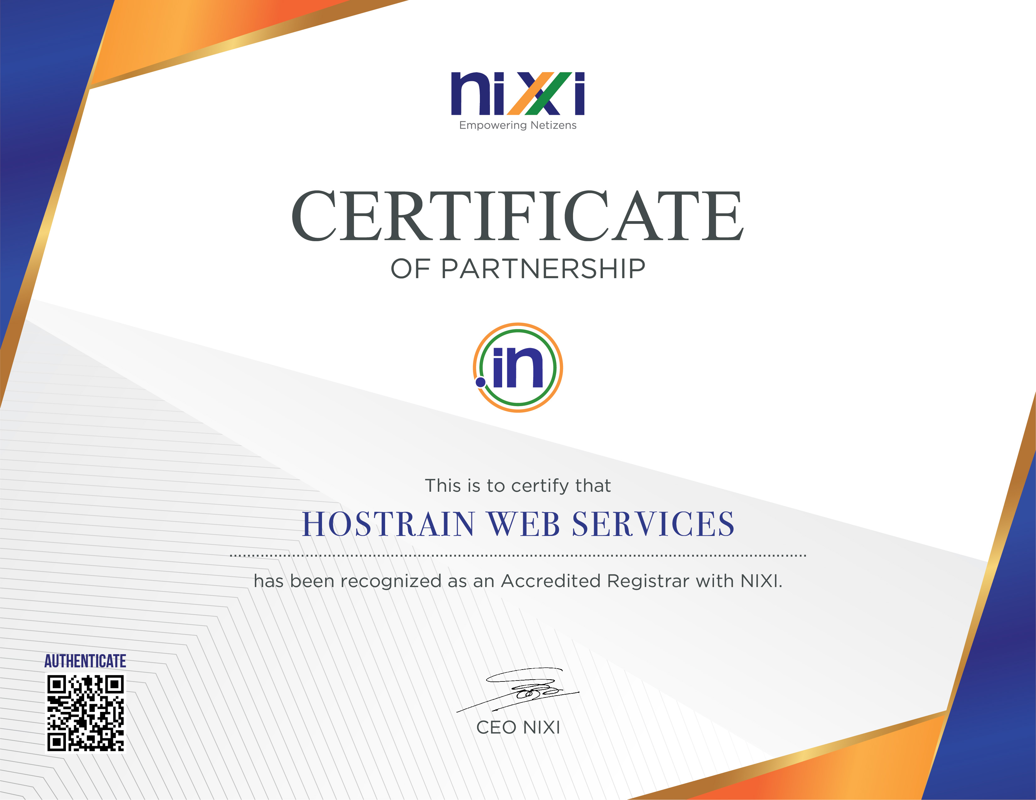 Hostrain-nixi-partner-certificate